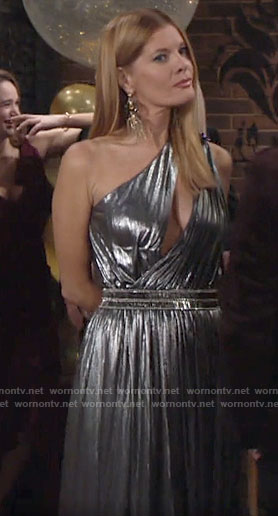 Phyllis's silver one-shoulder NYE dress on The Young and the Restless
