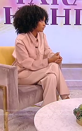 Yara Shahidi's pink leather shirt and pants on Tamron Hall Show