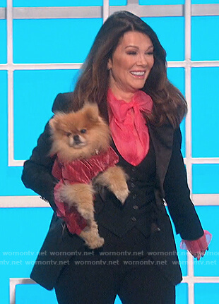 Lisa Vanderpump's pink sheer tie neck blouse on The Talk