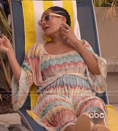 Rainbow's chevron striped swim suit coverup on Black-ish