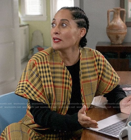 Rainbow's yellow plaid jacket and trousers on Black-ish