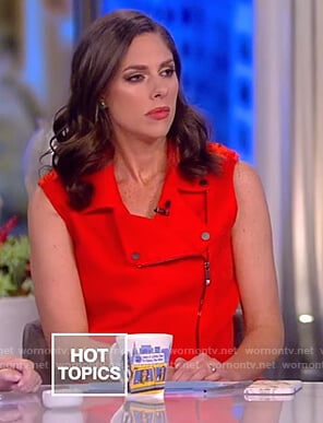 Abby's red zip front long vest on The View