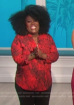 Sheryl's red snakeskin print blouse on The Talk