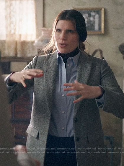 Rio's grey herringbone blazer on Bless This Mess