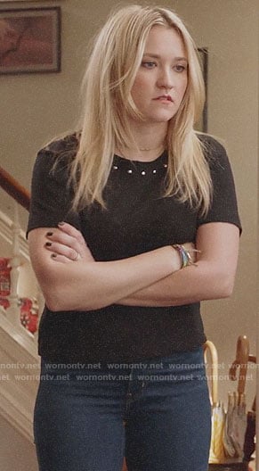 Roxy's black studded tee on Almost Family