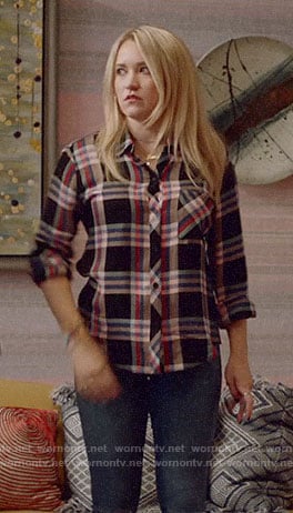 Roxy's metallic plaid shirt on Almost Family