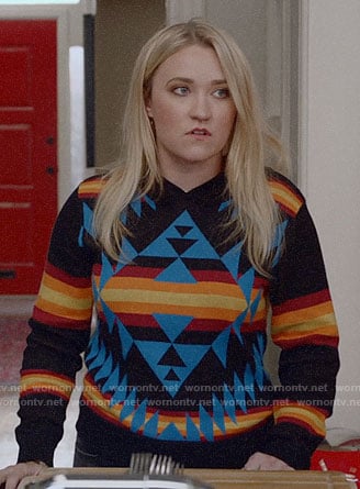 Roxy's patterned hooded sweater on Almost Family