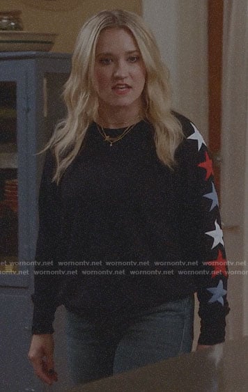 Roxy's star sleeve sweatshirt on Almost Family