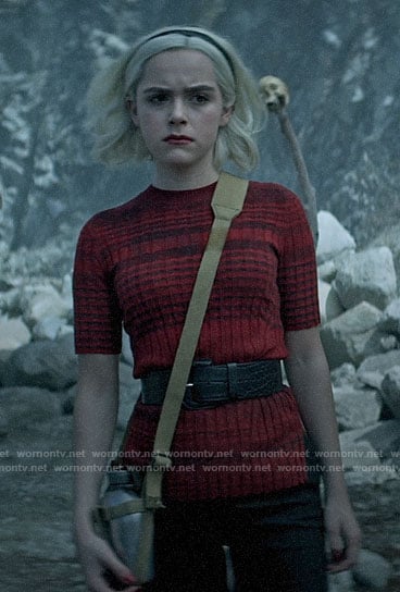 Sabrina's red striped short sleeve sweater on Chilling Adventures of Sabrina
