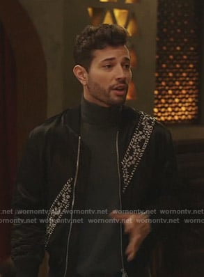 Sam's black embellished bomber jacket on Dynasty