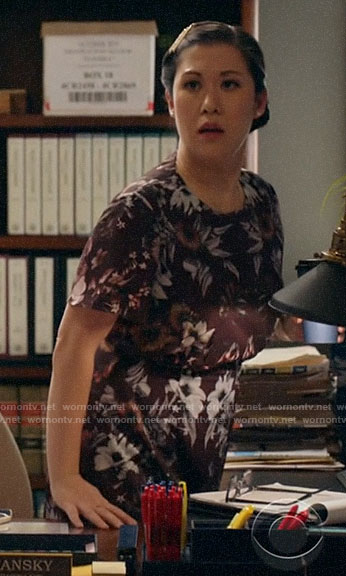 Sherri's burgundy floral dress on All Rise
