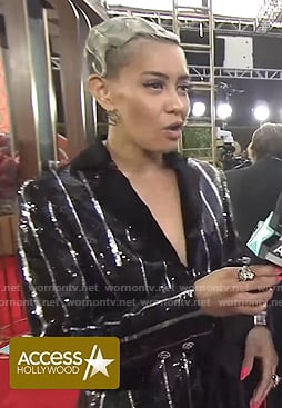 Sibley's sequin striped suit at the 2020 Golden Globes