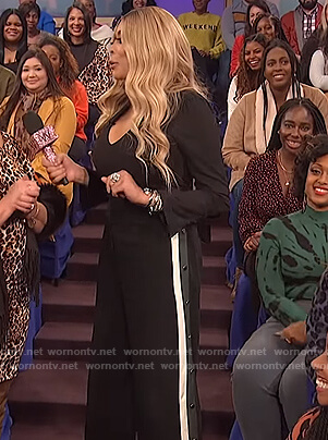 Wendy's black bodysuit and snap button pants on The Wendy Williams Show
