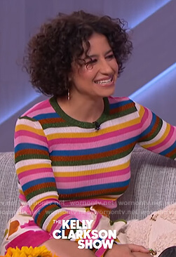 Ilana Glazer's striped sweater and floral shorts on The Kelly Clarkson Show