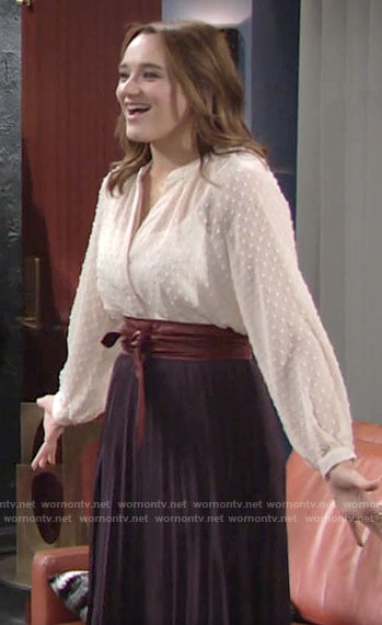 Summer's embroidered dot blouse on The Young and the Restless