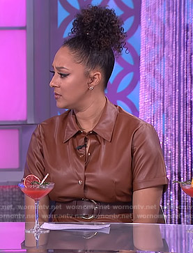 Tamera's brown leather shirtdress on The Real
