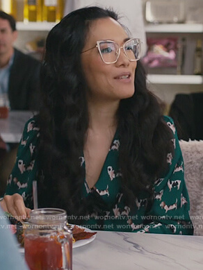 Doris's green pug print blouse on American Housewife