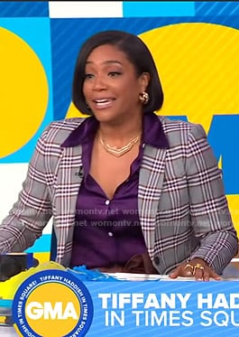 Tiffany Haddish's grey plaid blazer on Good Morning America