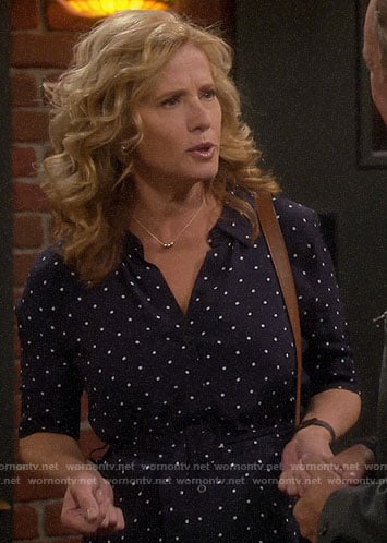 Vanessa's navy polka dot shirtdress on Last Man Standing