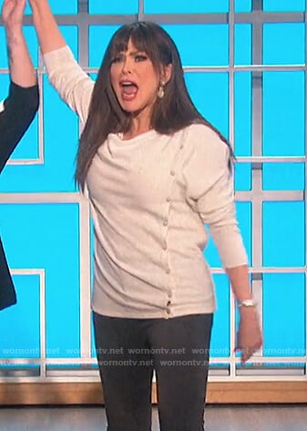 Marie's white button detail sweater on The Talk