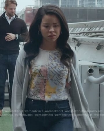 Mariana's white map print top on Good Trouble