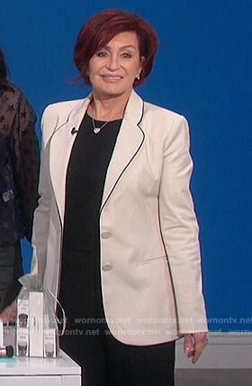 Sharon's white piping trim blazer on The Talk