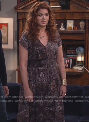 Grace's paisley print v-neck dress on Will and Grace