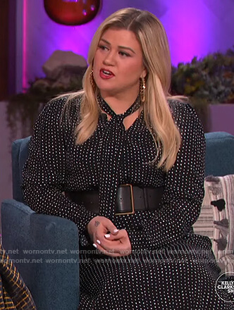 Kelly's black polka dot tie dress on The Kelly Clarkson Show