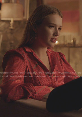 Kirby's red printed shirtdress on Dynasty