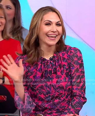 Lori's pink printed tie neck dress on Good Morning America