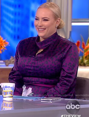 Meghan's purple leopard mock neck dress on The View