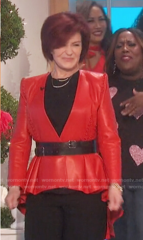 Sharon's red leather asymmetric jacket on The Talk