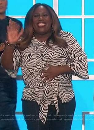 Sheryl's zebra stripe tie front blouse on The Talk