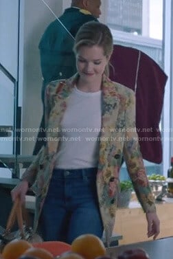 Sutton's floral tapestry blazer on The Bold Type