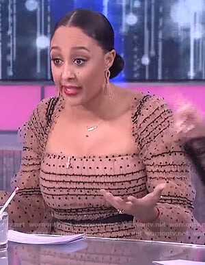 Tamera's dotted shirred dress on The Real