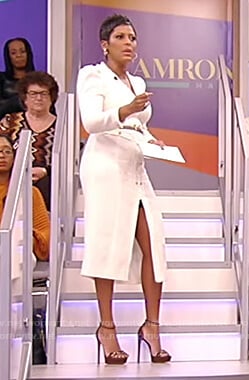 Tamron's white tweed midi dress on Tamron Hall Show