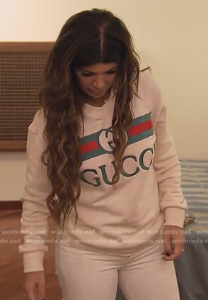 Teresa's white Gucci sweatshirt on The Real Housewives of New Jersey