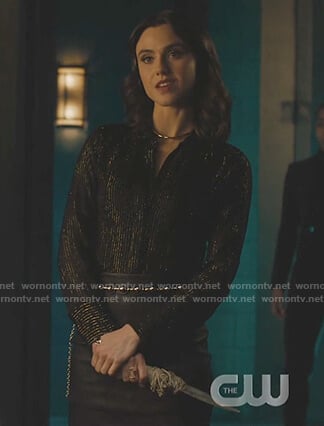 Abigael's black metallic stripe blouse on Charmed