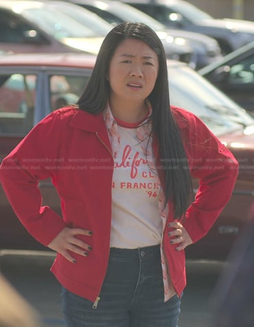 Alice's white California ringer tee on Good Trouble