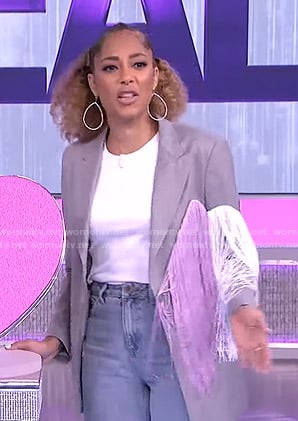 Amanda's grey fringe detail blazer on The Real