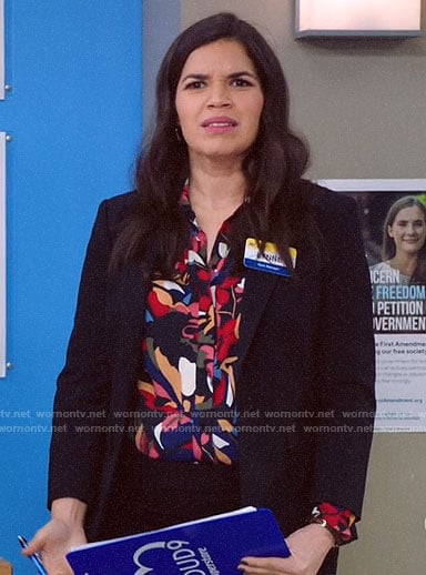 Amy's abstract floral blouse on Superstore