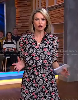 Amy's black floral puff sleeve dress on Good Morning America