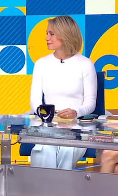 Amy's white sweater and light blue pants on Good Morning America