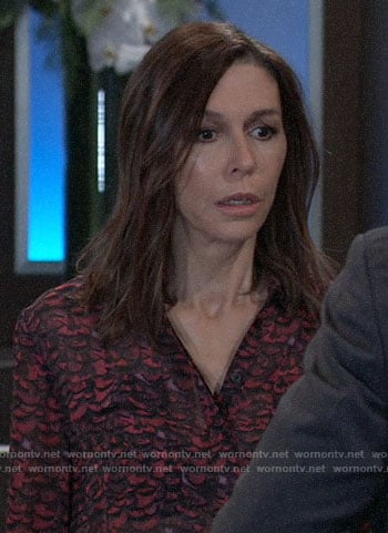 Anna's pink and black printed blouse on General Hospital