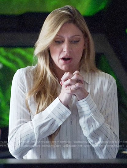 Ava's white striped button down blouse on Legends of Tomorrow