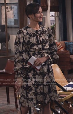 Alison's black floral silk dress on Will and Grace