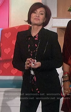 Sharon's black lip print blouse on The Talk