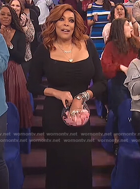 Wendy's black ribbed maxi dress on The Wendy Williams Show
