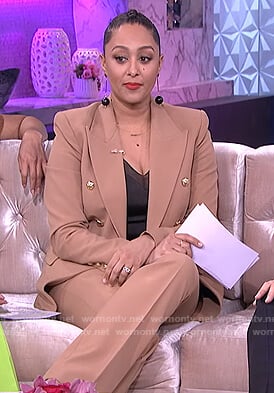 Tamera's brown double breasted blazer on The Real