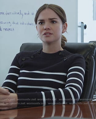 Callie's black stripe sweater with buttons on Good Trouble